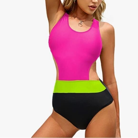 MOLYBELL One Piece Swimsuits High Waisted Cutout Racerback Zip Up NWT Sz Large - Picture 6 of 9